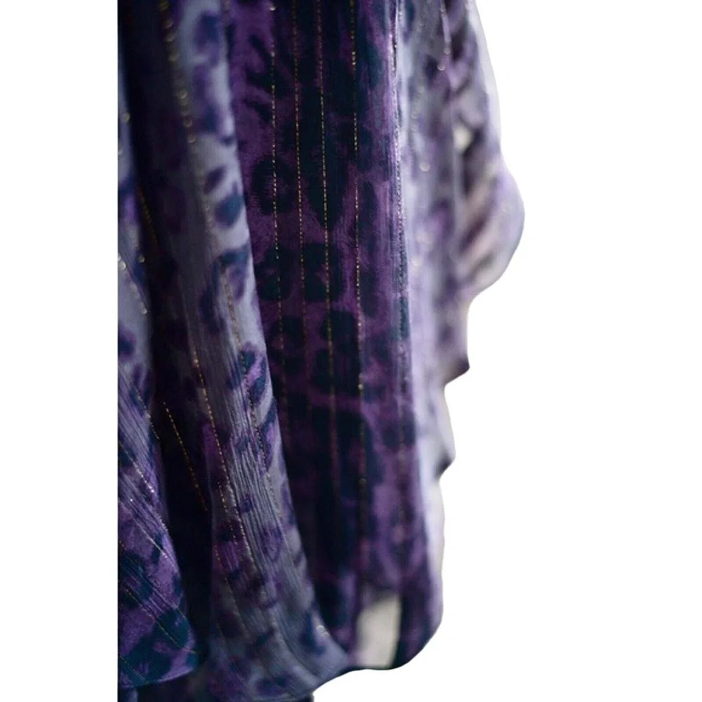Rebecca Taylor Purple Silk Leopard Print Empire Waist Mini Y2K Size 2 - Picture 3 of 4